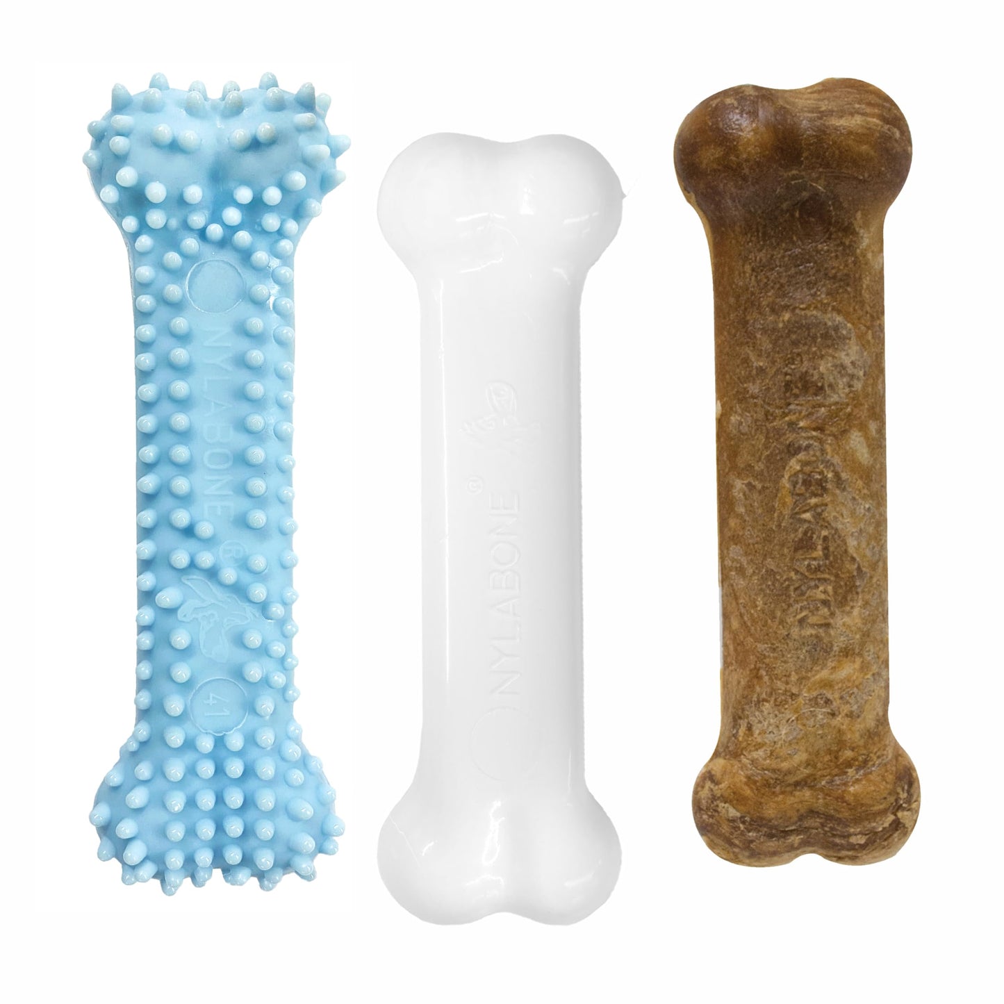 Nylabone Puppy Chew Toys & Natural Treat Triple Pack, Puppy Enrichment Teething Toys, Blue, Chicken & Bacon Flavor, Small Dogs - Up to 25 Ibs, 3 Pack