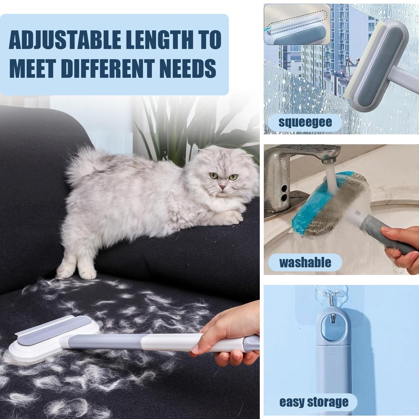 YoPoLL Pet Hair Remover 4 in 1- Reusable Long Handle Dog Hair Remover Brush, Washable Lint Cleaner for Dog and Cat Hair, Gentle on Furniture, Multifunctional Hair Removal Brush, 2 Pcs Carpet Scraper