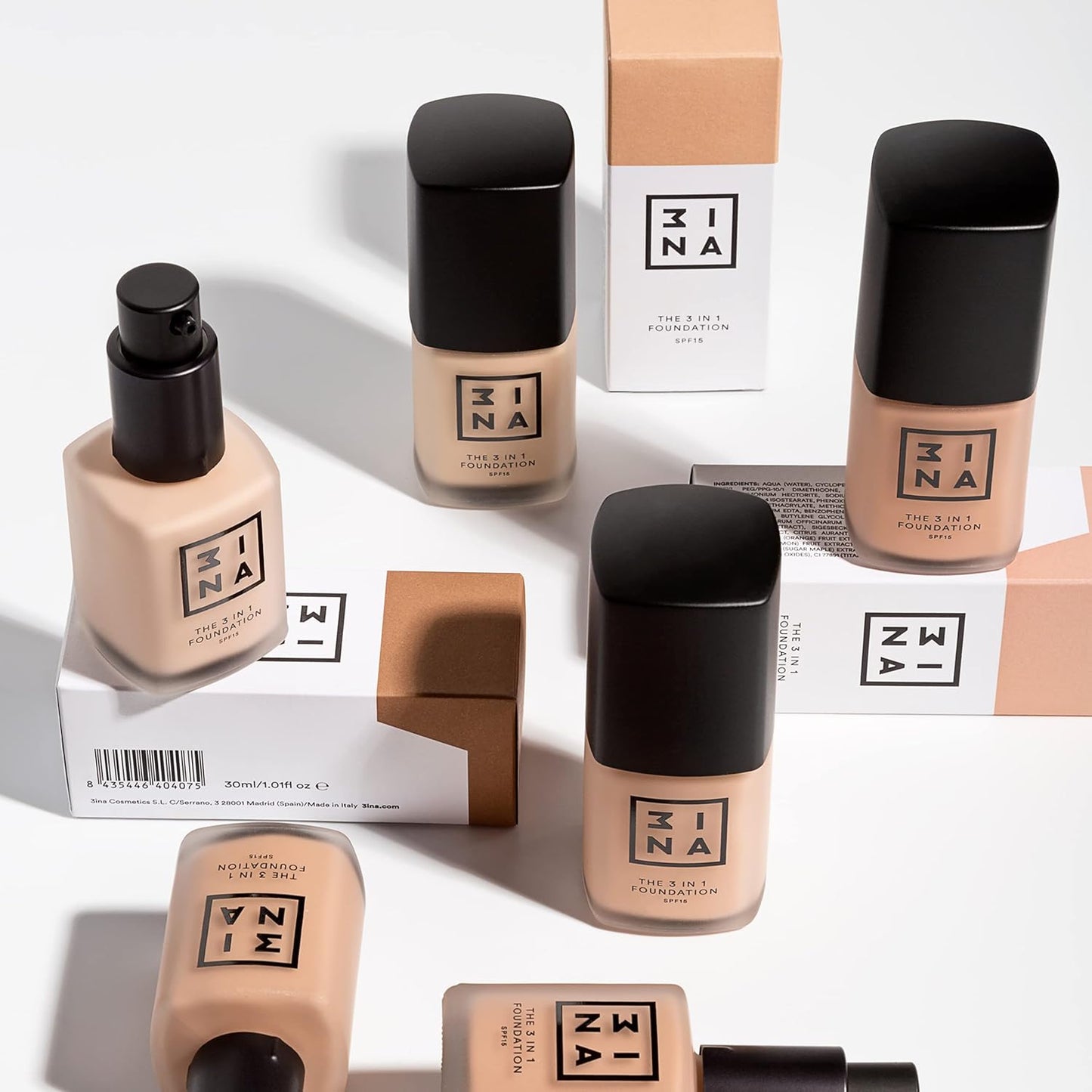 3INA The 3-In-1 Foundation 206 - Vegan Formula - Combination Of Primer, Concealer And Foundation - Medium Coverage - Natural Finish - Perfect For Covering Lines And Blemishes - Long Lasting - 1.01 Oz