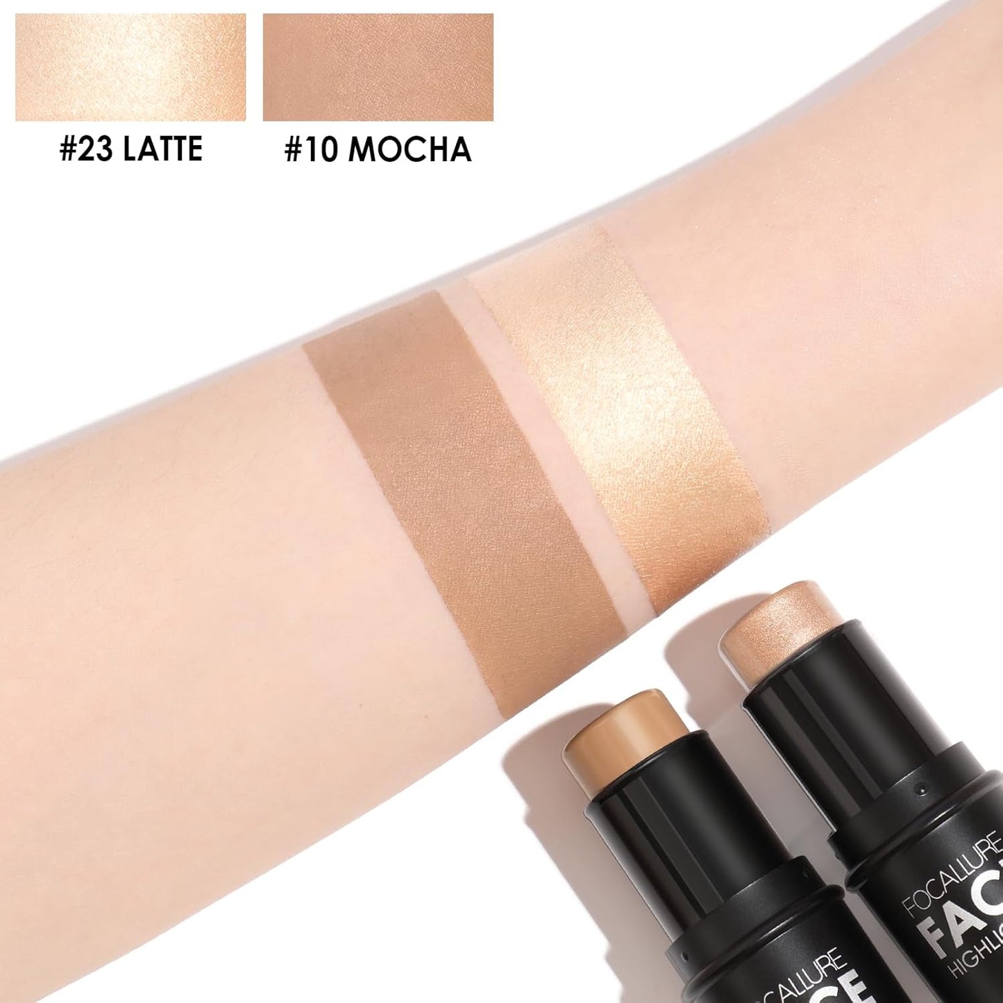 FOCALLURE 2 Pcs Mineral Cream Contour Stick,Moisturize Highlighter and Bronzer Pen,Non Stick Face Brightens & Shades Pencil,Long Lasting & Smooth Gliding Face Illuminator Makeup,23+10