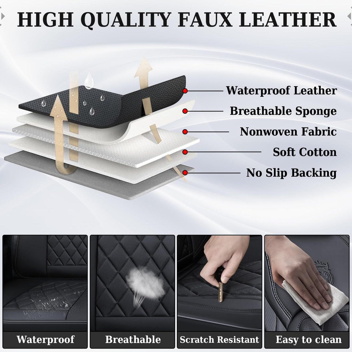 Coverado Car Seat Covers Full Set, Front and Back Seat Covers for Cars, Luxury Faux Leather Waterproof Seat Covers, Black Car Seat Covers, Car Seat Protector Accessories Universal Fit Most Vehicles