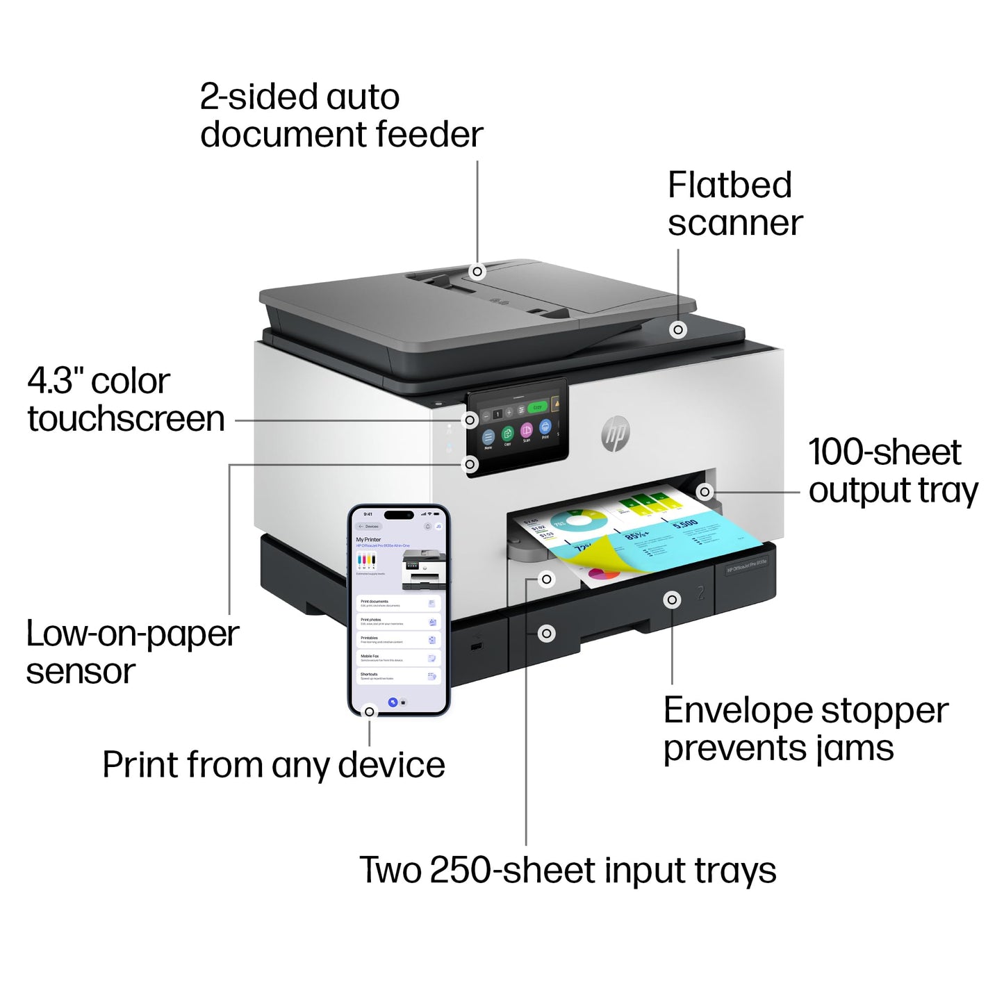 HP OfficeJet Pro 9135e Wireless All-in-One Color Inkjet Printer, Print, scan, copy, fax, ADF, Duplex printing best-for-office, 3 month Instant Ink trial included, AI-enabled (404M0A)