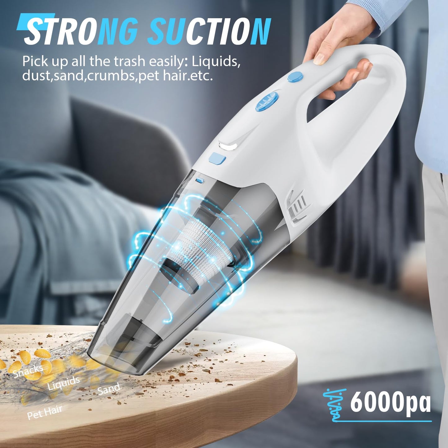 FUOAYOC Handheld Vacuum Cordless,Car Hand Cordless Rechargeable,Dust Busters Cordless Rechargeable with LED Light/Multi Accessories,1.6lbs Car Mini Portable Vacuum Cleaner for Home Office Car Pet