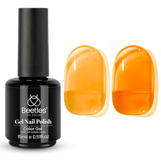 Beetles Orange Gel Nail Polish, 15ML Summer Jelly Gel Polish Sheer Translucent Effect Gel Soak Off UV Orange Burst Series French Nail Art Manicure Gift for Women