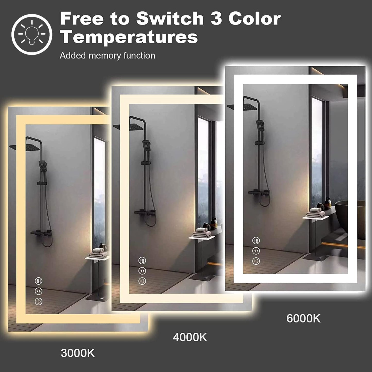 Amorho LED Bathroom Mirror 48'' X30'' with Front and Backlit, Stepless Dimmable Wall Mirrors with Anti-Fog, Shatter-Proof, Memory, 3 Colors, Double LED Vanity Mirror (Horizontal/Vertical)