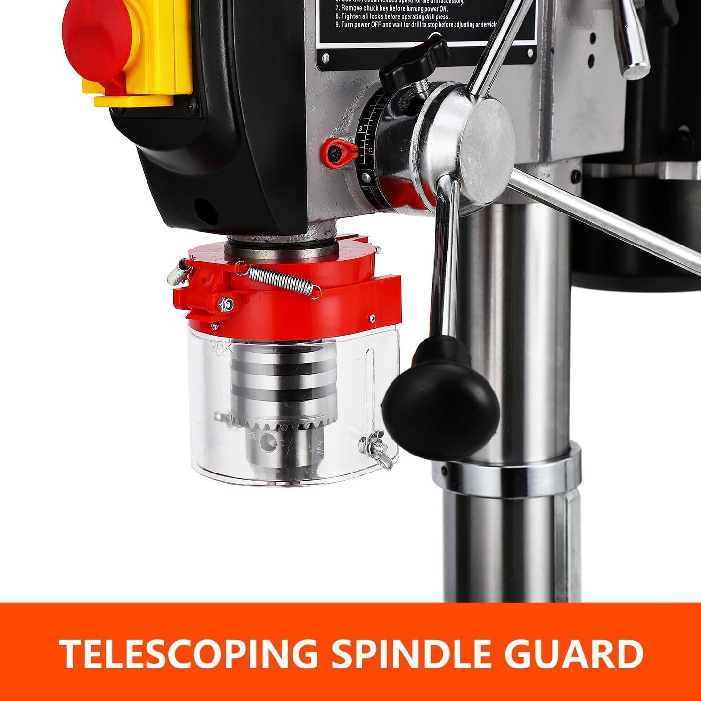 13" Floor Drill Press with 7.5A Pure Copper Motor, 288-3084 RPM Variable Speed, 0-45° Tilting Worktable - Complete Accessories, Swing 13", Excellent Durability