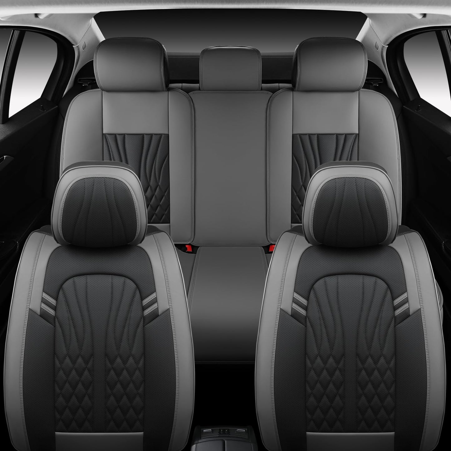 MINGBRON Leather Car Seat Covers,Car Seat Protector Waterproof,Seat Covers Full Set, Car Seat Protectors 5 Seats,Automotive Seat Covers Fit Most Cars Grey&Black