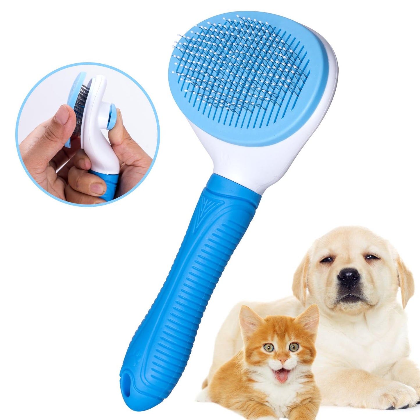 Self Cleaning Slicker Brush for Pet Grooming - Removes Loose Undercoat and Sheds, Suitable for Long and Short Hair Cats and Dogs, with Massaging Bristles