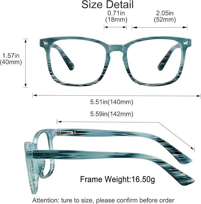 YEIN Bifocal Reading Glasses with Blue Light Blocking Lenses, Bifocal Reader for Women and Men, Vintage Square frame with Spring Hinge (+0.75/+3.25 magnification)