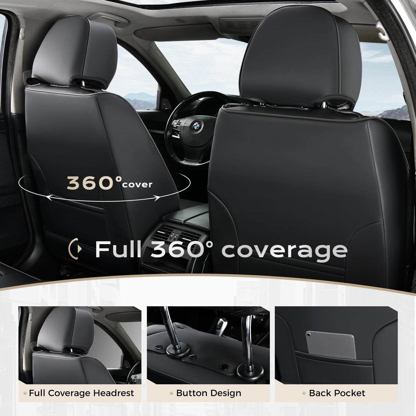 Coverado Car Seat Cover, Cover for Cars Front Seat, Premium Leather, Universal Fit Waterproof Seat Protectors, Car Seat Cushion Non-Slip for Most Cars-Black Red