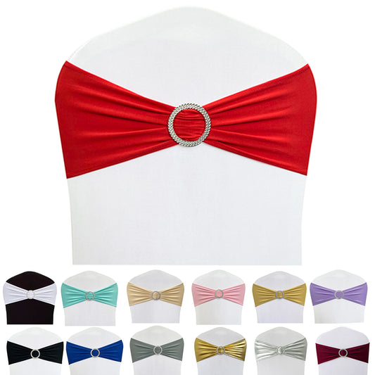 Maiangel Spandex Chair Sashes Bands 50PCS Stretch Chair Ties Bows with Buckle Slider for Wedding Party Banquet Decoration (Red)…