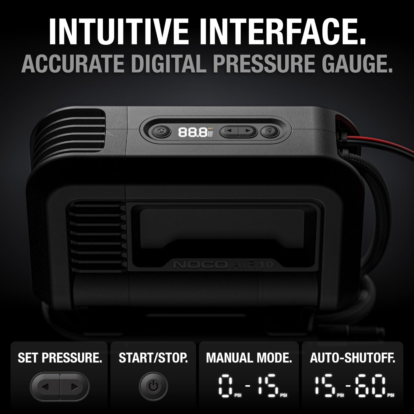 NOCO AIR10: UltraFast 10A Tire Inflator - 12V Portable Air Compressor Pump – 36 SLPM Airflow Inflates 0–40 PSI in 3.8 Minutes – Digital Gauge + Auto-Shutoff
