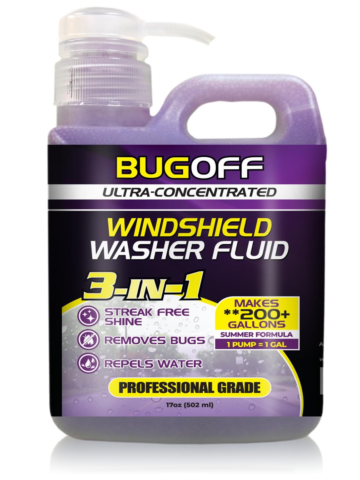 BUGOFF Windshield Washer Fluid Ultra-Concentrated (Professional 200+ Gallons)