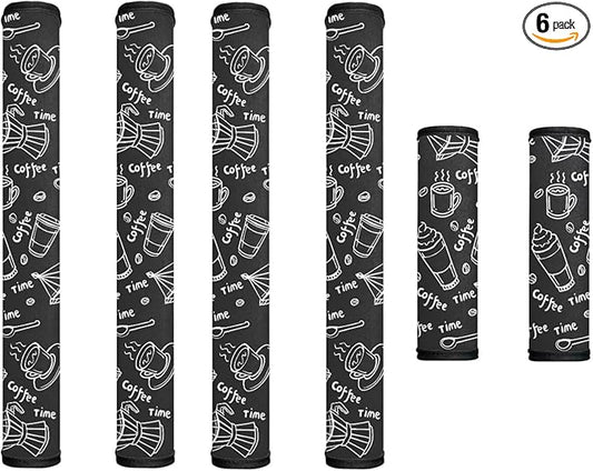 6 Pieces Refrigerator Door Handle Covers Protective Kitchen Appliance Decor Handles Anti-Skid Anti-Dust Protector Keep Off Dust Fingerprint, Coffee Bean Spoon Mocha Pot Print Coffee Time