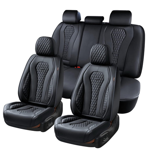 Coverado Seat Covers, Car Seat Covers Full Set, Black Car Seat Cover, Car Seat Covers Front Seats Back Seat Cover, Waterproof Car Seat Cushion, Leather Seat Covers Seat Protector Fit for Most Cars
