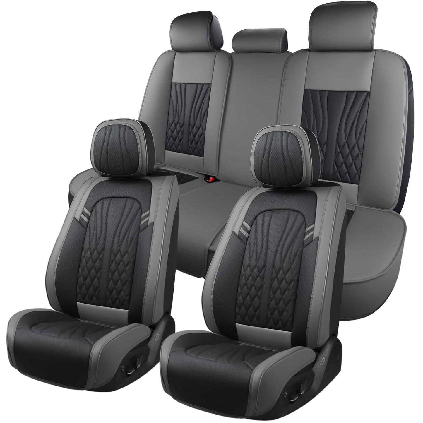 MINGBRON Leather Car Seat Covers,Car Seat Protector Waterproof,Seat Covers Full Set, Car Seat Protectors 5 Seats,Automotive Seat Covers Fit Most Cars Grey&Black
