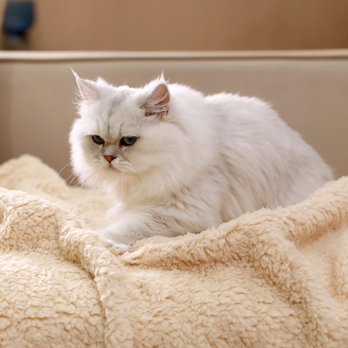 Luciphia Premium Fleece Dog Puppy Blanket Soft Pet Sherpa Calming Cat Blanket Throw for Small Medium Dog Cat(Beige,30x20 inches)