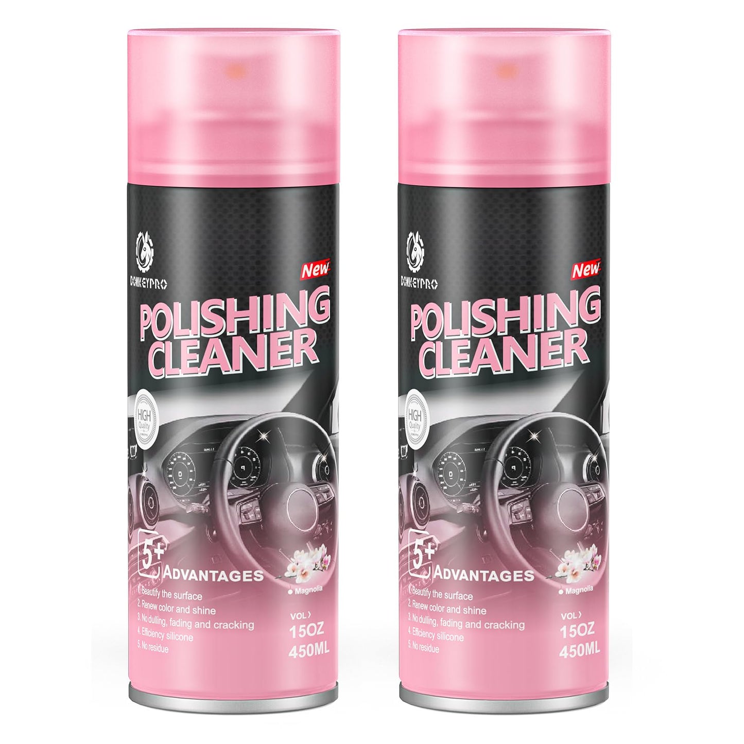 Car Interior Cleaner, Polishing Cleaner Detailer Spray for Vehicle Detailing, 450ml Aerosol 15 fl oz with Iron Can (2-Pack)