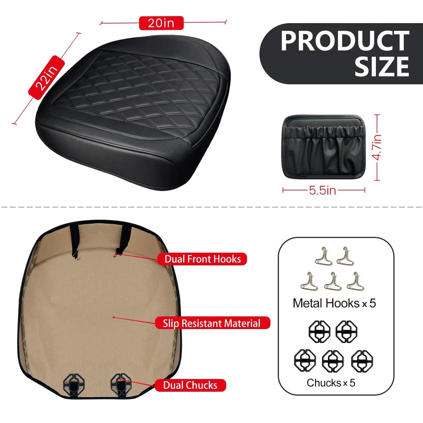 2 Pack Leather Front Car Seat Cover, Anti-Slip and Full Wrap Driver Car Seat Protectors with Storage Pocket, Luxury Waterproof Bottom Auto Seat Cushion Pad Mat for Most Vehicles(Black)