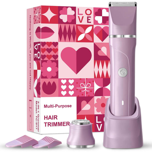 VEGITERIA 2 in 1 Electric Razors for Women - Waterproof Bikini Trimmer for Women Cordless Electric Shaver, Dry/Wet Use for Bikini, Armpit, Face, Rechargeable Shaver with Detachable Head, Purple