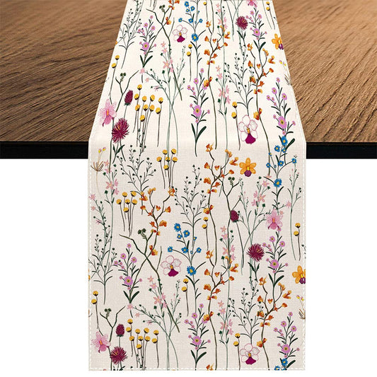 Watercolor Wild Flowers Table Runner, Seasonal Summer Holiday Kitchen Dining Table Decoration for Home Party Decor 13 x 90 Inch