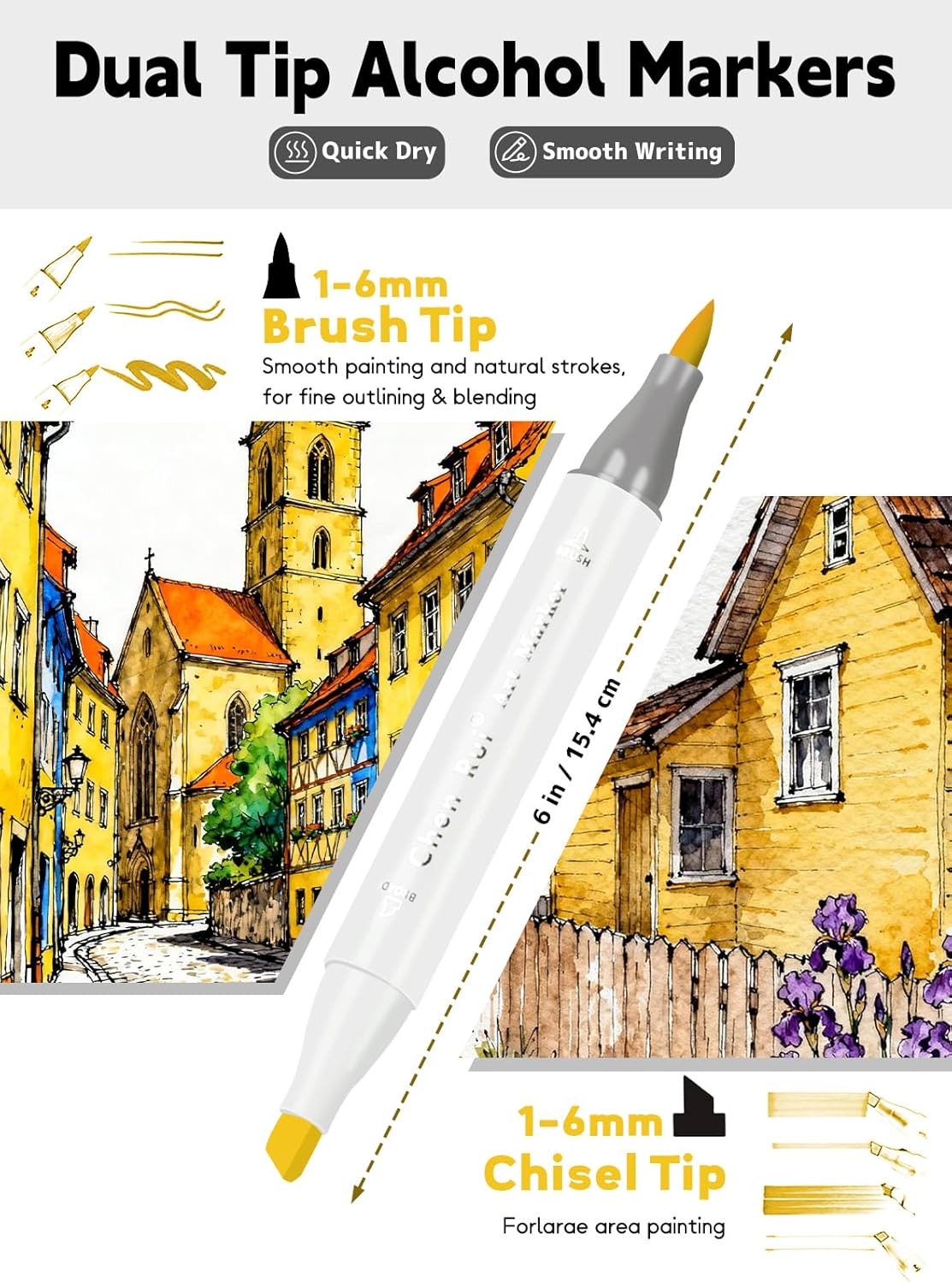 YHC 48 Colors Alcohol Brush Marker with Free App,Dual Tips Art Markers for Adults and Kids, Alcohol Based Brush & Chisel Tips Markers for Drawing, Coloring, Painting, Sketching