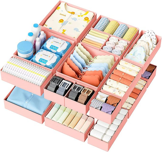 DIMJ Drawer Organizer Clothes Storage - 28 Pack Baby Dresser Organizer for Nursery, Foldable Closet Drawer Organizer Bins for Bedroom Organization, Fabric Storage Dividers for Socks, Underwears, Bras