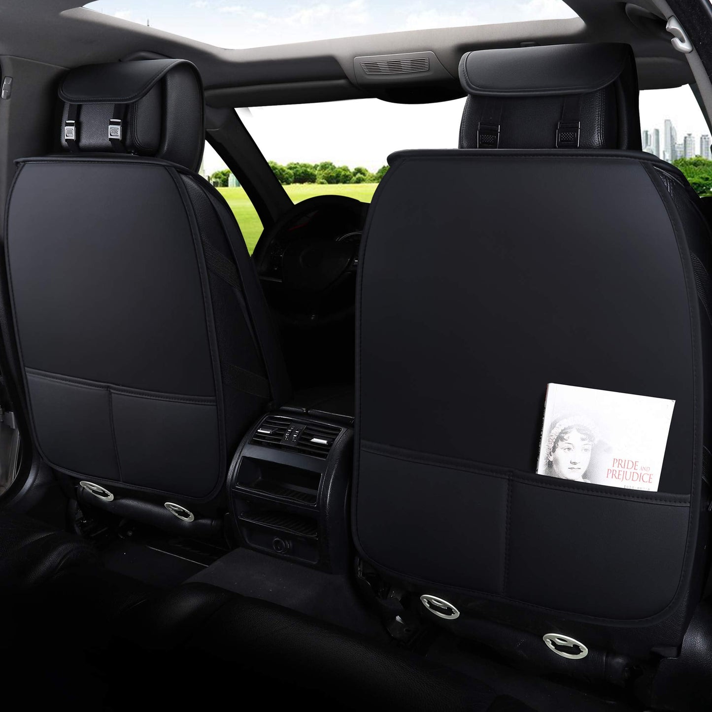 Aierxuan 5 Car Seat Covers Full Set Waterproof Leather Universal Fit Nissan Honda Civic CRV Hrv Kia Sorento Toyota Corolla 4Runner Camry Hyundai Jeep Ford Focus Edge Mazda (Full Set, Black)