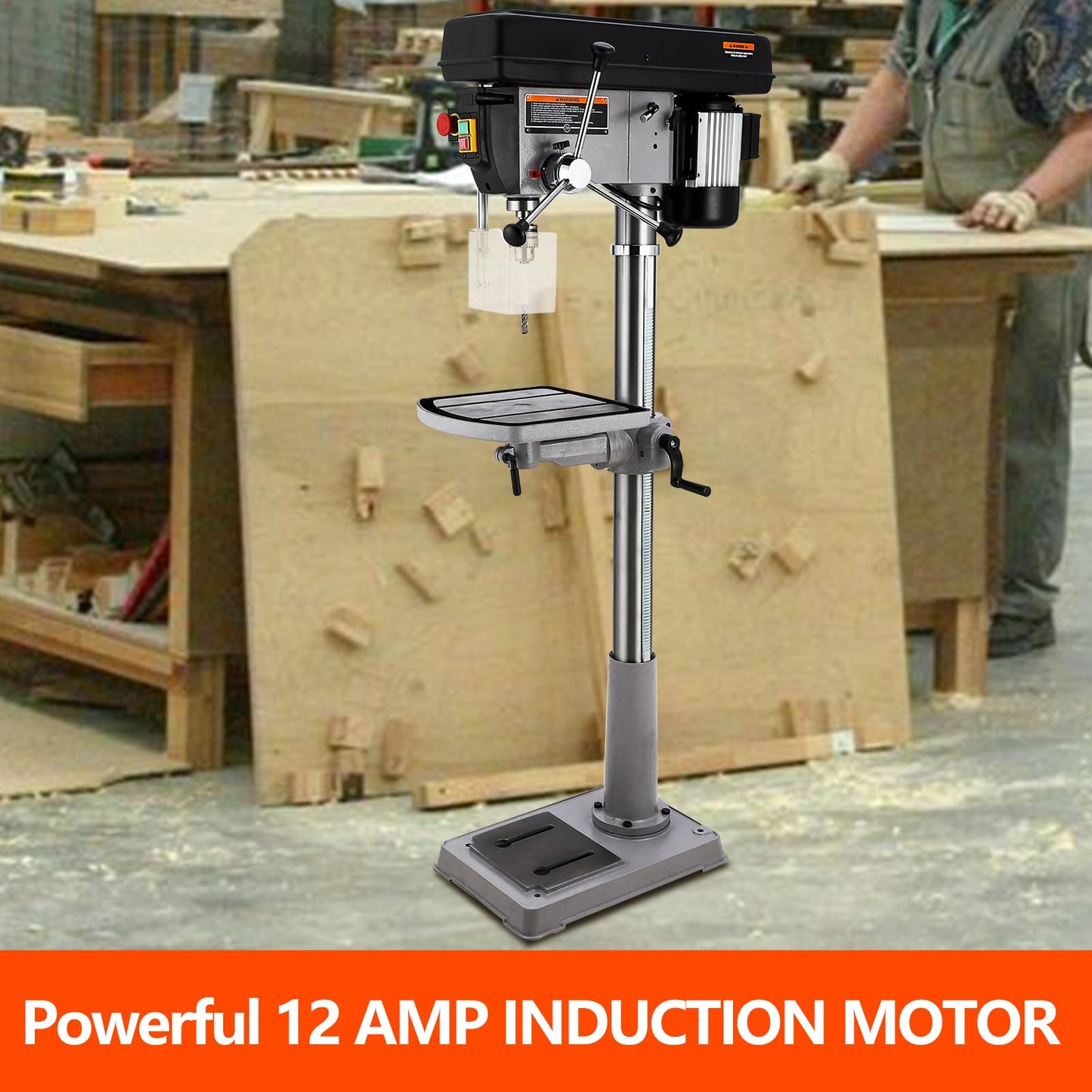 17 in Floor Drill Press with Swing-away Safety Guard, 12 Amp 120V Pure Copper Motor, 200-3630 RPM Variable Speed, 0-45° Tilting Worktable, Tabletop Drilling Machine for Wood Metal