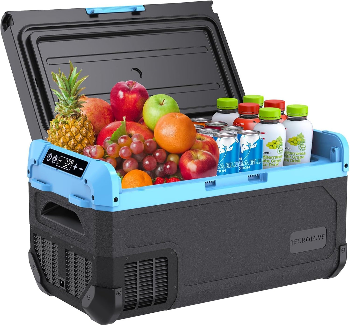 Tecnolove 20L Car Refrigerator Freezer, 21QT Single Zone Portable Fridge with Blow Expansion Evaporator, Reversible Door, LED Control, Fast Cooling, 100–240V AC / 12V / 24V DC, -4℉~68℉, Ice Blue