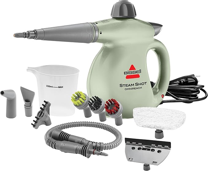 BISSELL® Steam Shot™ OmniReach handheld portable steam cleaner for tile, grout, windows, bathrooms, kitchens, fabric steaming tool, includes 10 tools