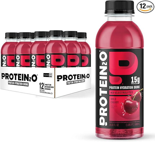 Protein2o Hydration Drink - 2-in-1 Liquid Clear Whey Protein Isolate and Electrolyte Drink - 15g Protein, Vitamins B5, B6 - Post-Workout Recovery - 16.9 Fl Oz - 12 Count Wild Cherry