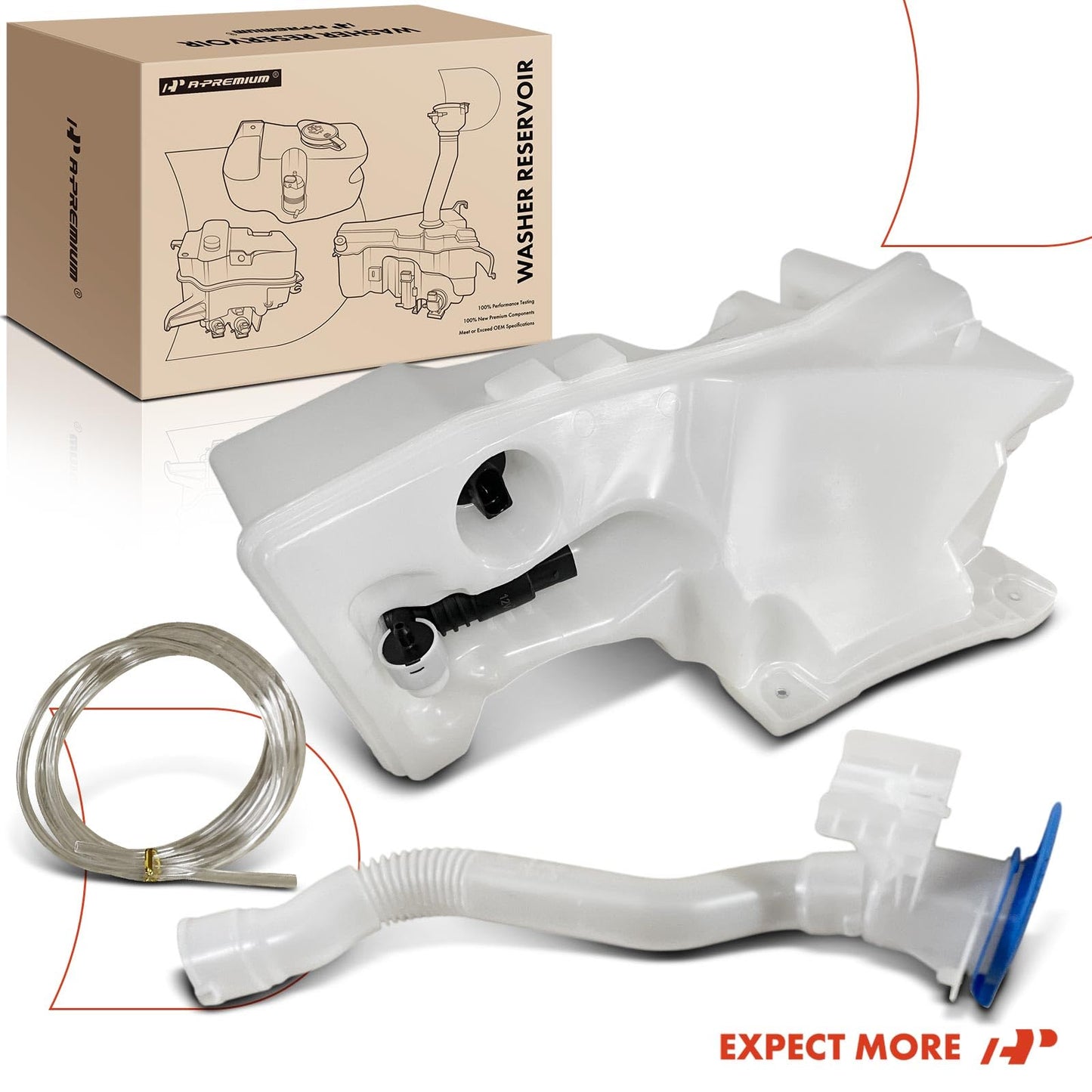 A-Premium Windshield Washer Reservoir Tank Assembly Compatible with Volkswagen Atlas 2018-2023, Atlas Cross Sport 2020-2023 - with Cap & Washer Pump & Fluid Level Sensor