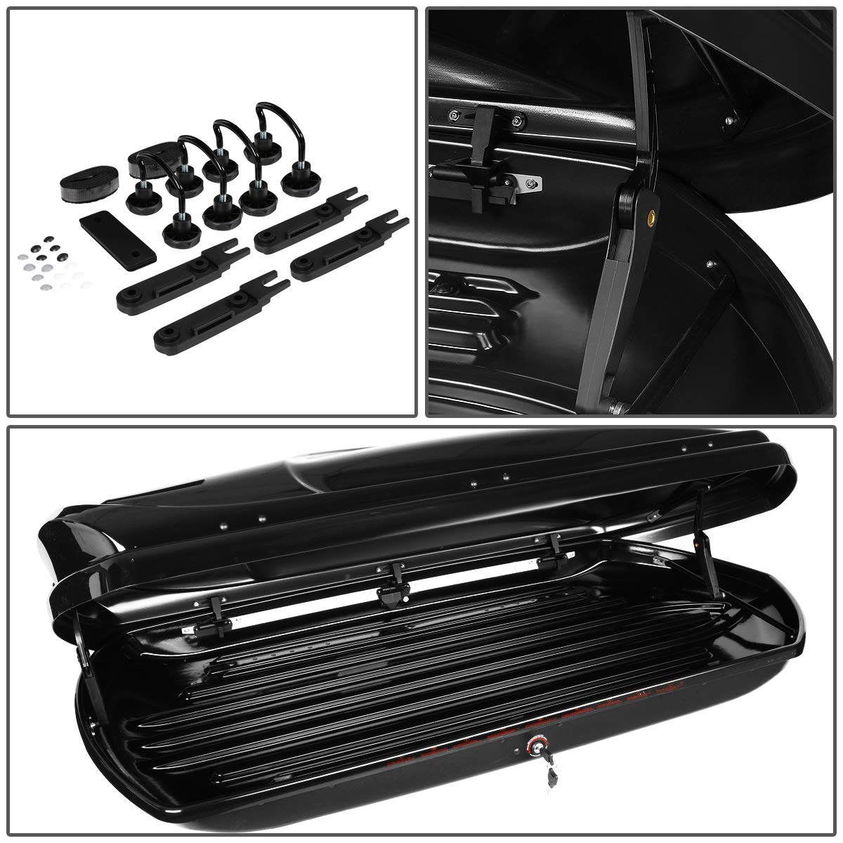 DNA MOTORING Rooftop Cargo Box Carrier + Adjustable Aluminum Roof Rail Cross Bars, Lockable Waterproof Hard Shell Top Mount Carrier with Lock & Keys, Universal Fit, Black, PT-ZTL-8139-BK