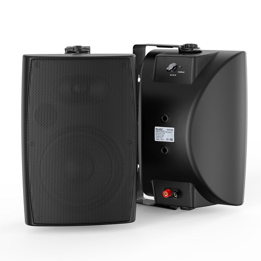 Herdio 5.25 Inches 300 Watts Outdoor Bluetooth Speakers, Bluetooth 5.3,TWS Stereo Paring,Wall Mount Speaker System Waterproof Suitable for Patio Home Poolside Deck Backyard (Pair, Black)