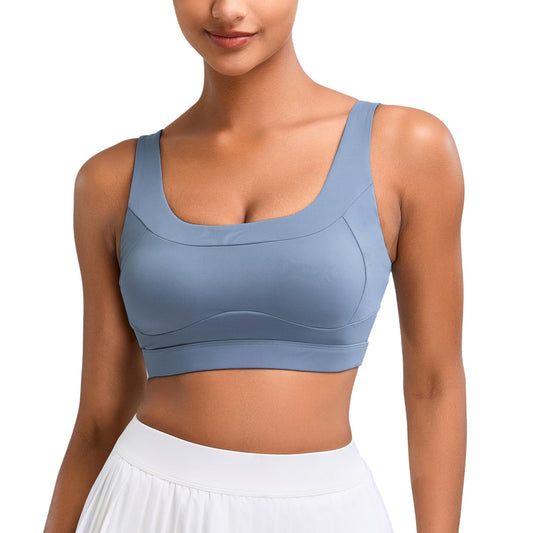 Vorcy High Impact Sports Bras for Women Running Bra Workout Bra U Back Sports Bra Scoop Neck Padded Blue