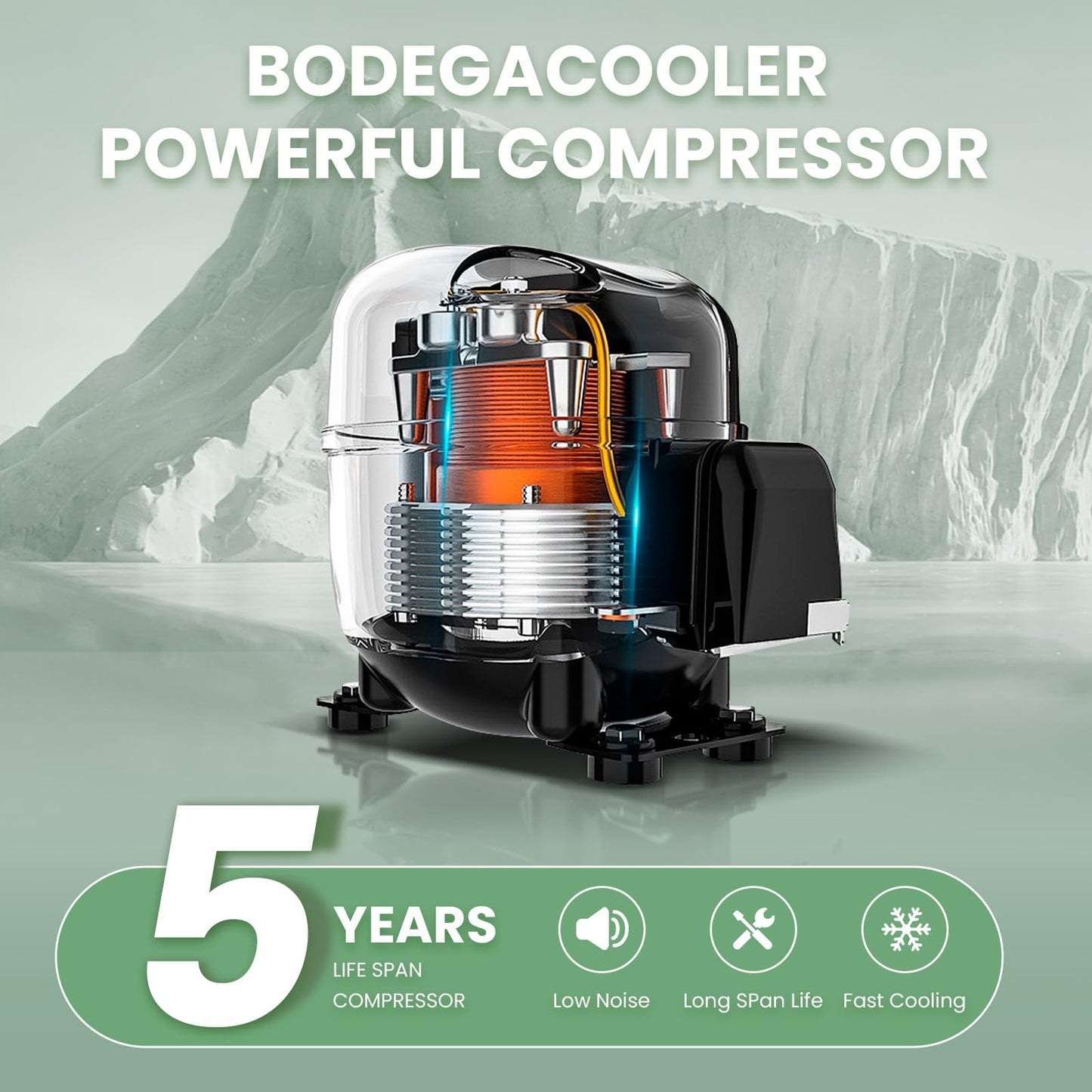 BODEGACOOLER 12 Volt Car Refrigerator, 18 Quart Portable Freezer, Car Fridge -4℉-68℉, Compressor Electric Cooler 12/24V DC100-240 Volt AC for Outdoor RV Camping Travel Vehicles Home Use
