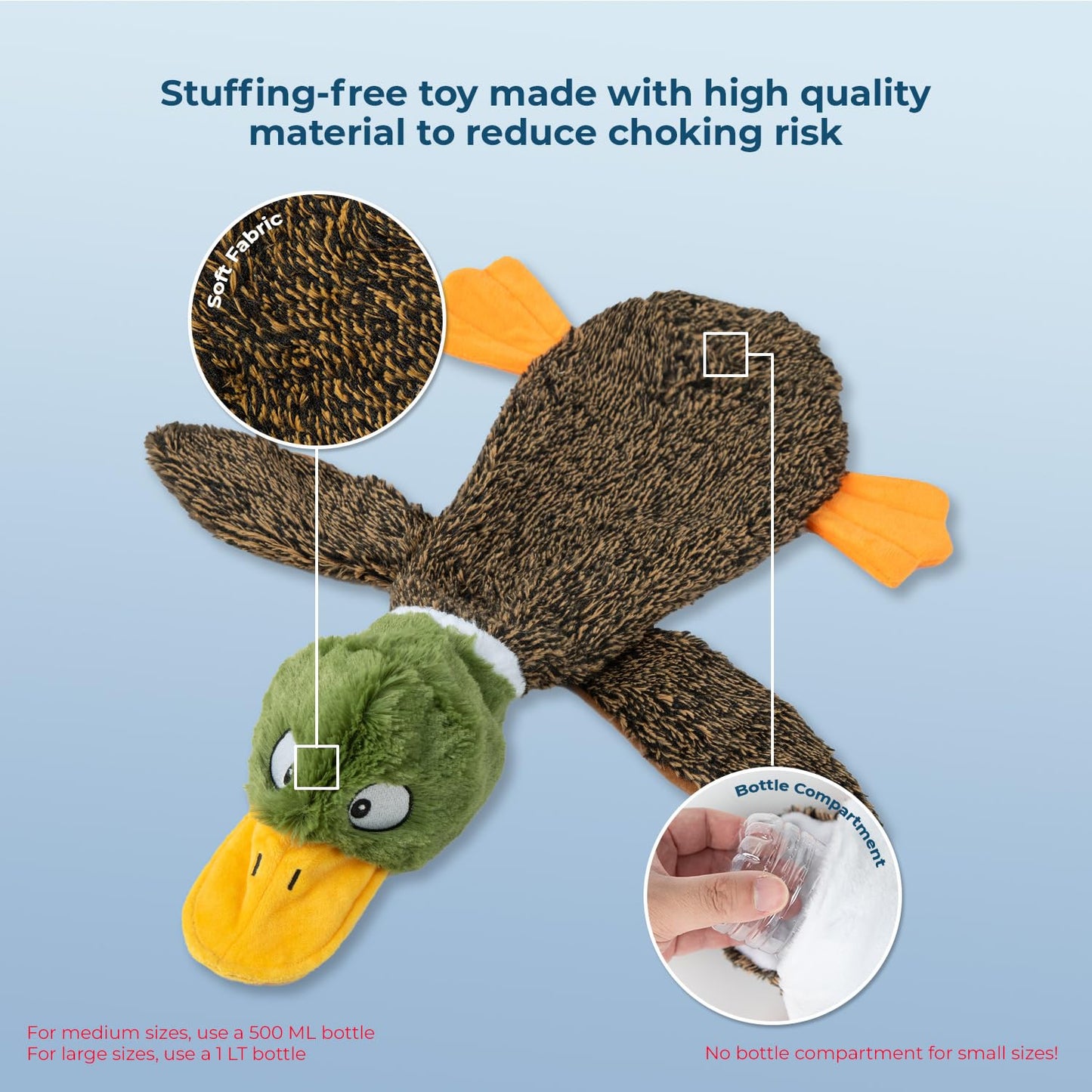 Best Pet Supplies 2-in-1 Stuffless Squeaky Dog Toys with Soft, Durable Fabric for Small, Medium, and Large Pets, No Stuffing for Indoor Play, Supports Active Biting and Play - 1Wild Duck, Small