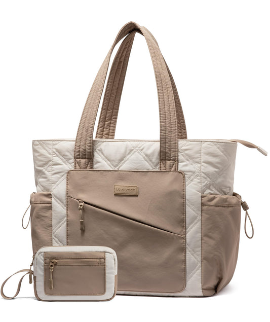 LOVEVOOK Tote Bag for Women, Puffer Bag and Work Bags with Zipper for Travel, Daily, School, Quilted Nurse Shoulder, 2pcs
