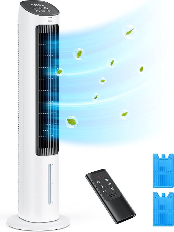 Dreo Evaporative Air Cooler, 40” Cooling Fan with 80° Oscillating, Humidifying, Removable Water Tank, Remote Control, 3 Speeds, 7H Timer, Personal Swamp Cooler, ‎White Cream, Large