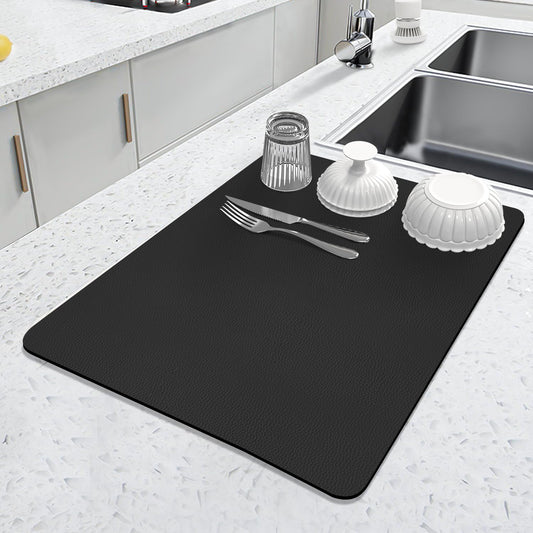 LOPNUR Kitchen Dish Drying Mat, 18"x16" Small Dish Drying Mats for Kitchen Counter, Super Absorbent Dish Drying Pad, Diatomite Coffee Mat Heat Resistant Mat with Anti-slip Rubber Backed, Black