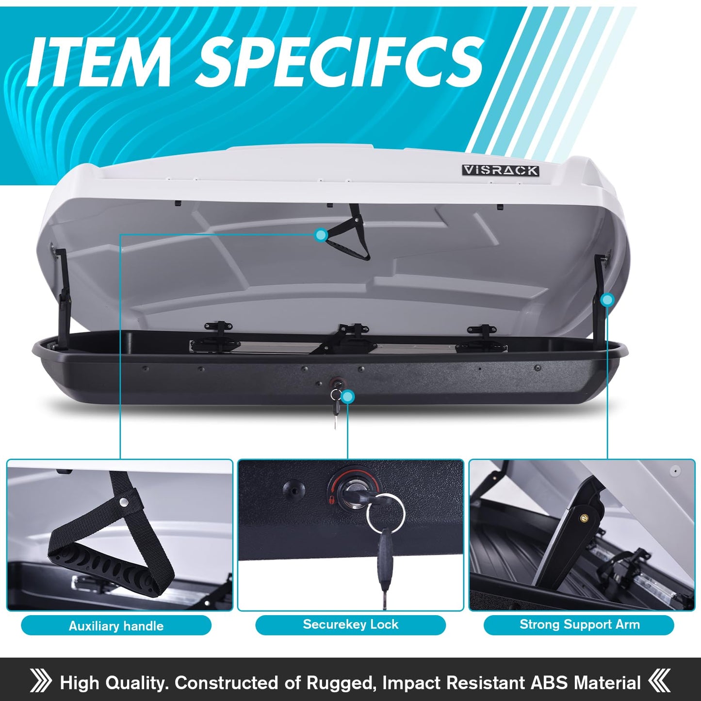 Hard Shell Rooftop Cargo Carrier, Waterproof Rooftop Cargo Box with Security Keys, Car Top Carrier Roof Cargo Box for Luggage Storage, 58.3 (L) x35.4 (W) x 13(H) Inches, (15 Cubic Feet, White)