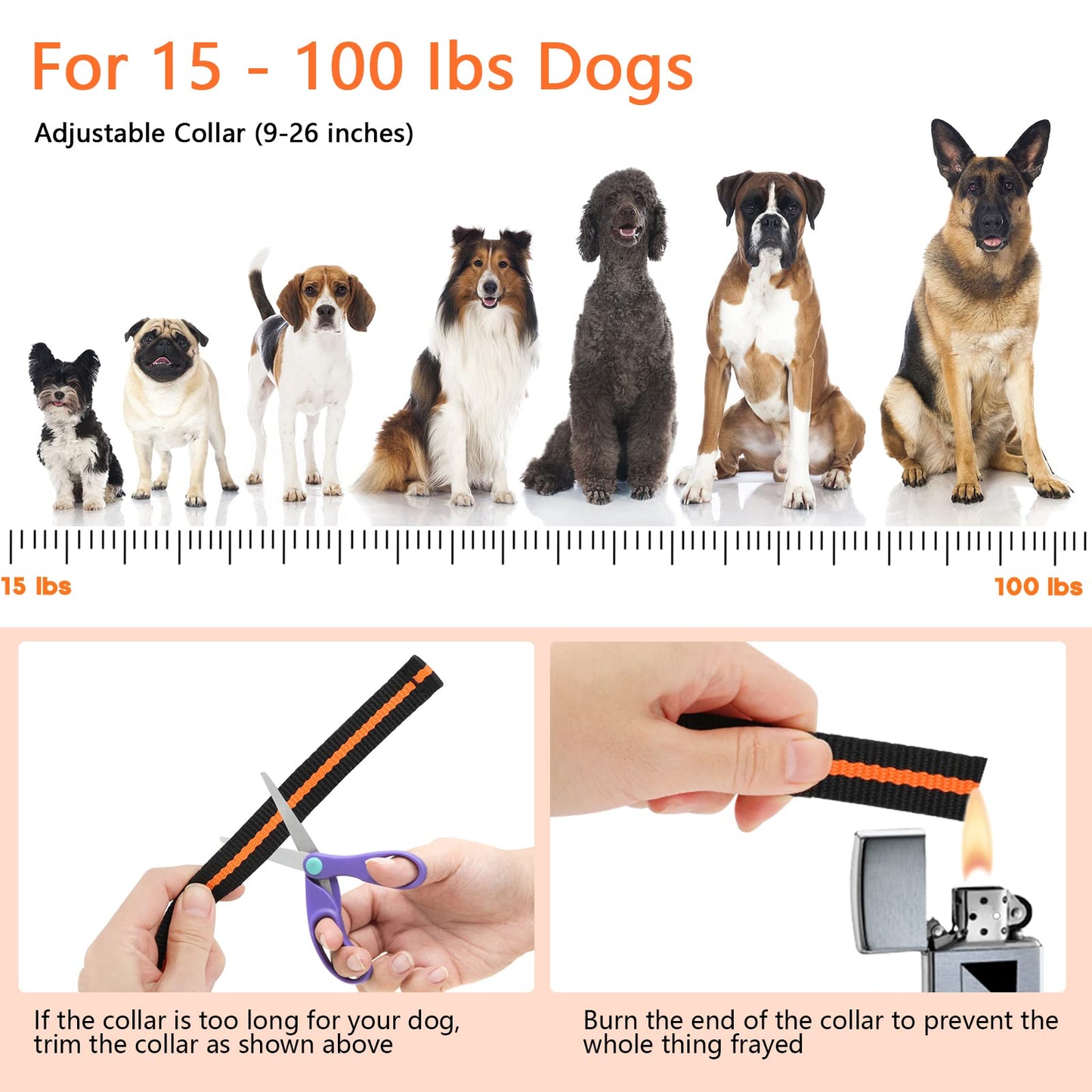 Dog Training Collar, IPX7 Waterproof Dog Shock Collar with Remote Control Range 1300ft, 3 Training Modes, Beep, Shock, Vibration, Rechargeable Shock Collar for Large Medium Small Dogs