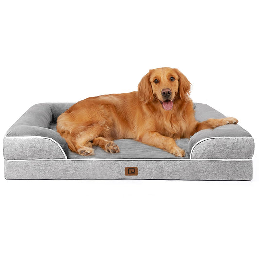 EHEYCIGA Orthopedic Dog Beds for Extra Large Dogs, Waterproof Memory Foam XL Pet Bed with Sides, Non-Slip and Egg-Crate Foam Big Dog Couch Bed with Washable Removable Cover, Grey