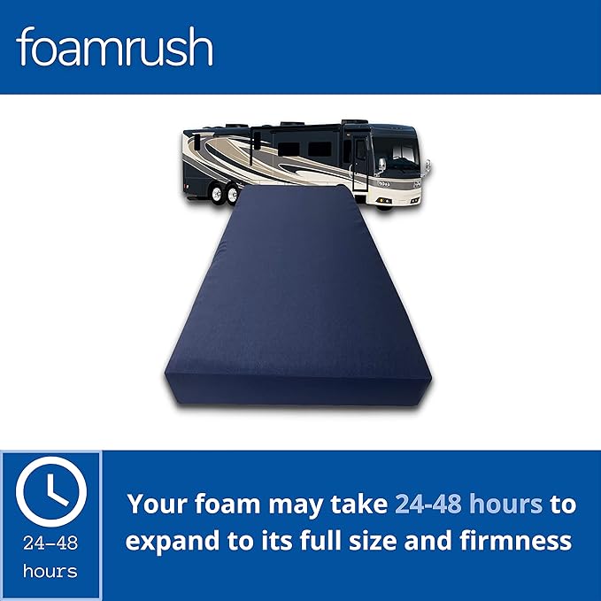 FoamRush 6-Inch Bunk (34" x 75") High Density Foam RV Mattress Replacement with Canvas Navy Cover, Medium Firm, Made in USA, Camper Trailer, Removable Water-Resistant Outdoor/Indoor Cover w Zip
