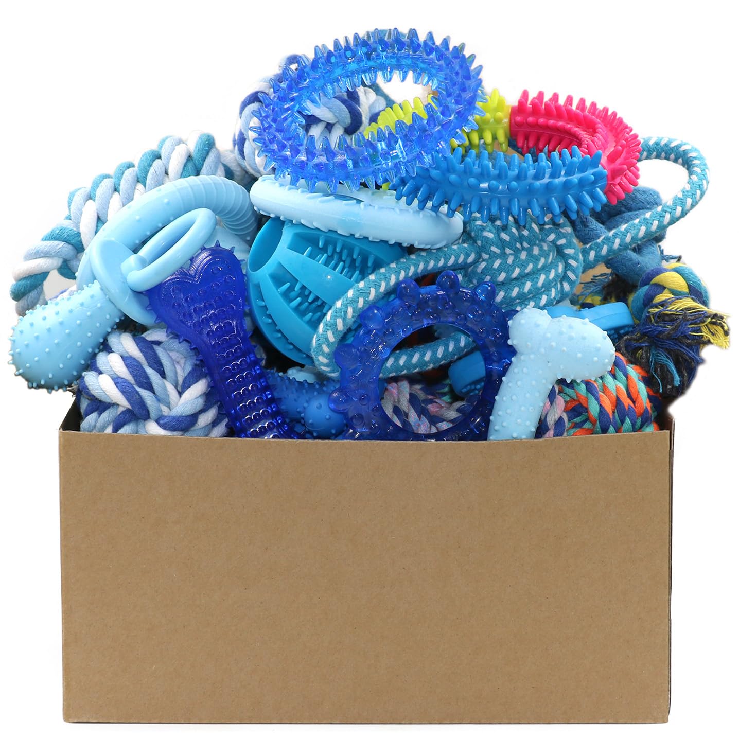 Beiker 20 Pack Puppy Chew Toys - Blue Dog Teething Toys for Puppies, Puppy Teething Rings and Ropes, Blue Rubber Toy Bundle for Small Dogs, Cute Interactive Dog Balls for Small Breed