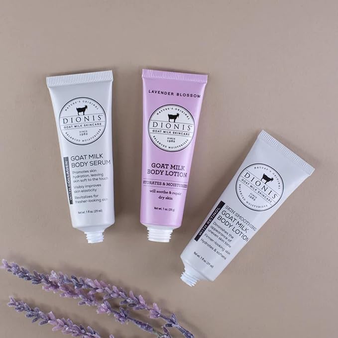 Dionis Goat Milk Skincare Body Care Set - Lavender Blossom Lotion, Body Lotion W/Retinol, Body Serum W/Collagen, Deep Hydration and Younger Skin