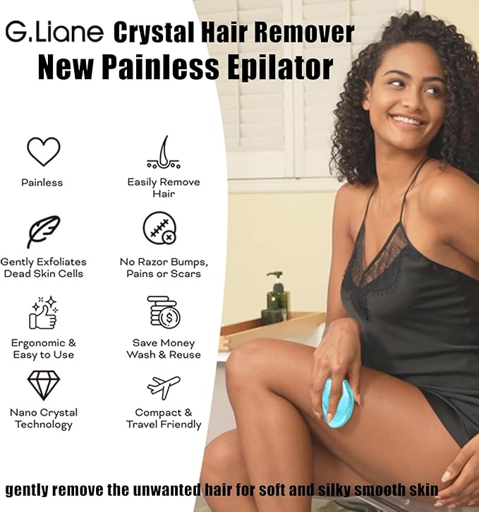 Crystal Hair Eraser,Upgraded Painless Crystal Hair Remover,Effective Nano Glass Hair Removal Device and Skin Exfoliation,Body Epilator for Women and Men(Aqua)