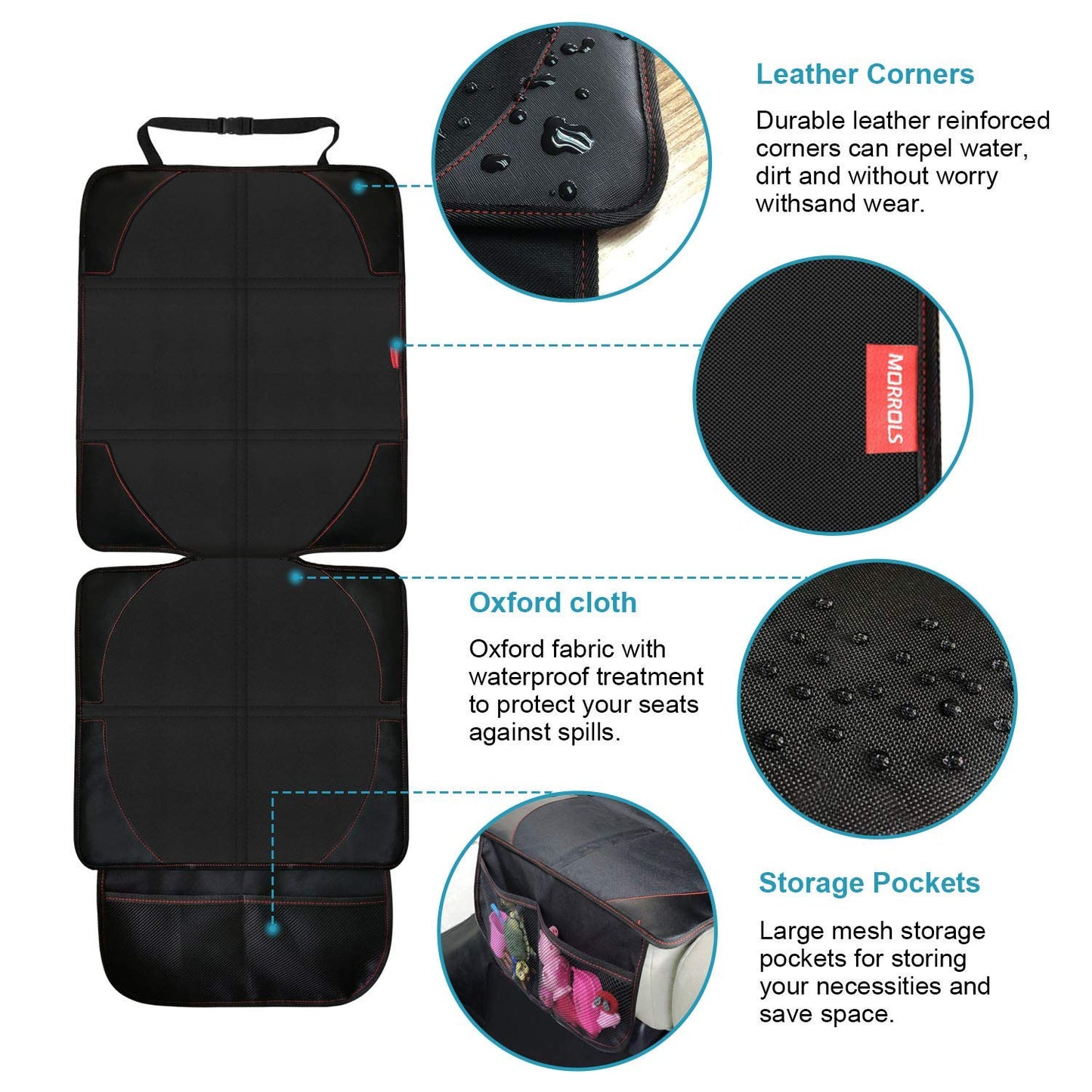 MORROLS Car Seat Protector, 2 Pack Carseat Protector with Thick Padding, Baby/Pets for Child Car Seat-Mesh Pockets-Waterproof-Universal Size(Black)