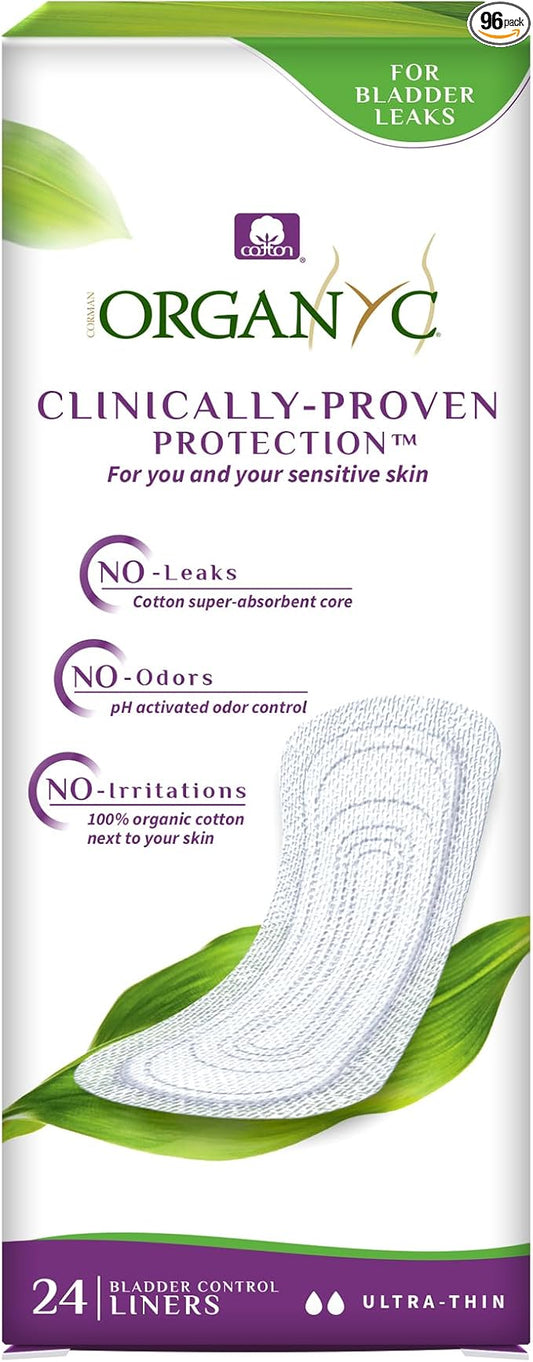 Organyc Certified Organic Cotton Liners for Incontinence, Certified Odor Control, Free from Perfumes, Dyes, Plastics, and Chemicals, Ultra-Thin, 96 Count